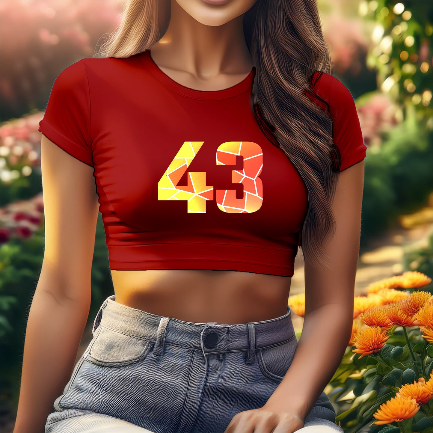 43 Number Women Crop Top (Red)