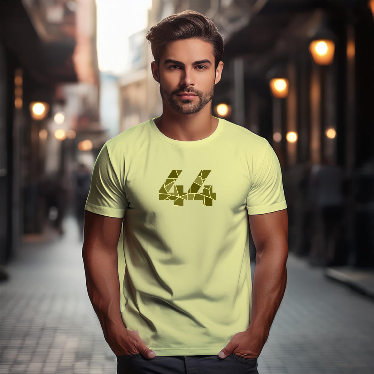 44 Number Men Unisex T-Shirt | Custom Number Graphic Tee (Butter Yellow)