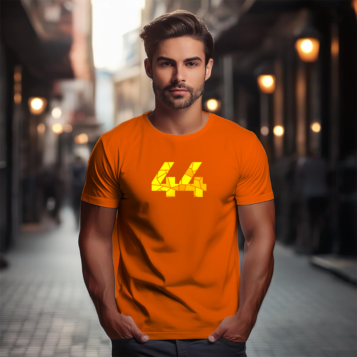 44 Number Men Unisex T-Shirt | Custom Number Graphic Tee (Orange)