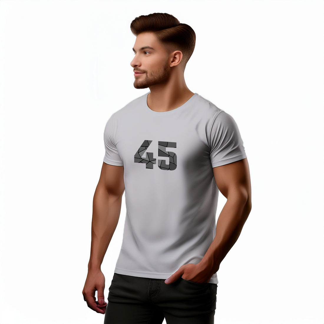 45 Number Men Unisex T-Shirt | Custom Number Graphic Tee (Melange Grey)