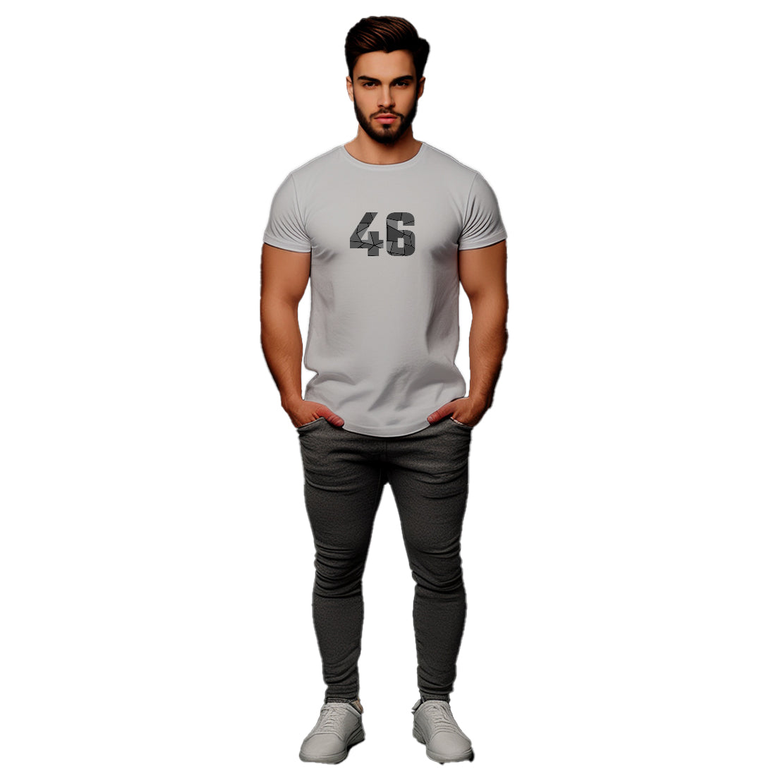 46 Number Men Unisex T-Shirt | Custom Number Graphic Tee (Melange Grey)