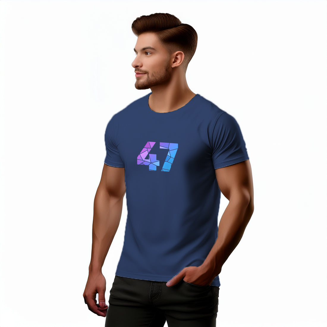 47 Number Men Unisex T-Shirt | Custom Number Graphic Tee (Navy Blue)