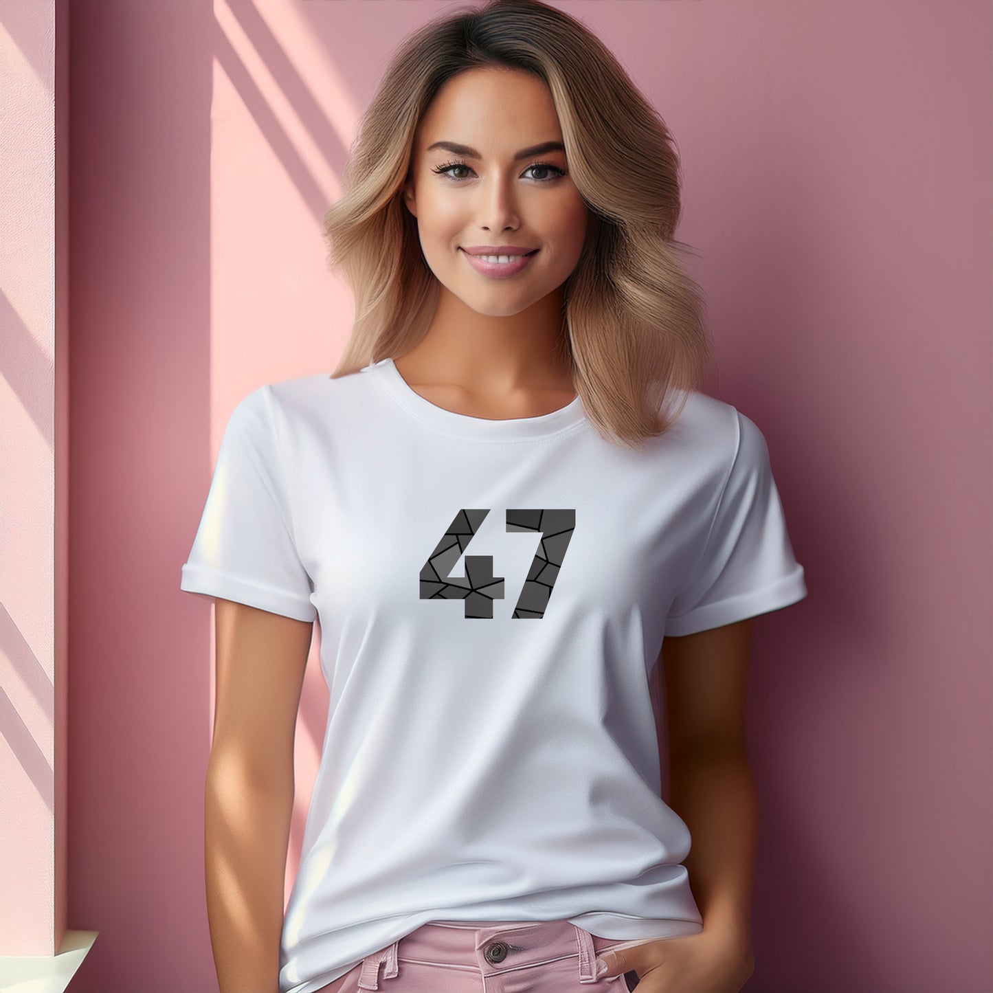 Number 47  Women T-Shirt (White) | Stylish Numeric Graphic Tee