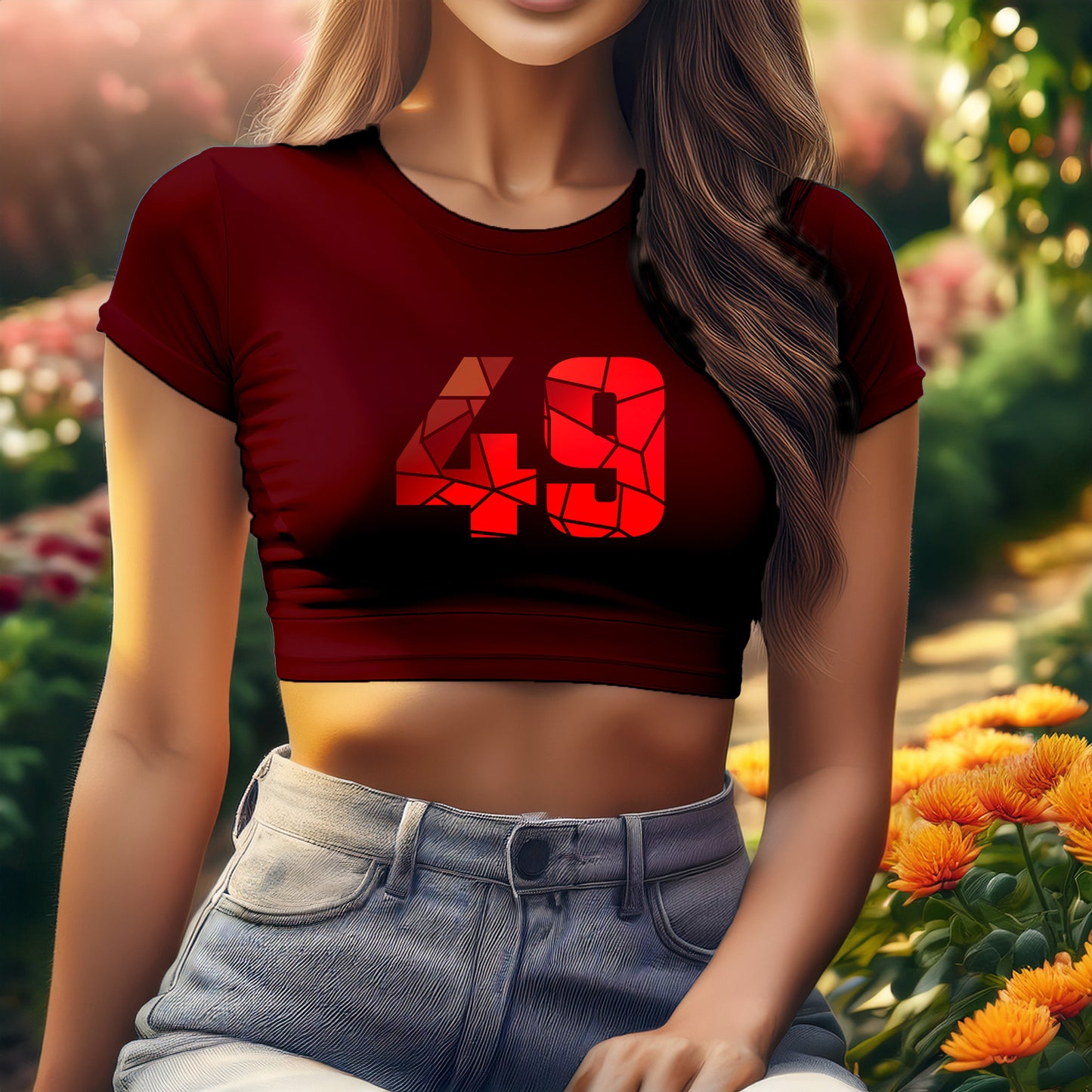 49 Number Women Crop Top (Maroon)