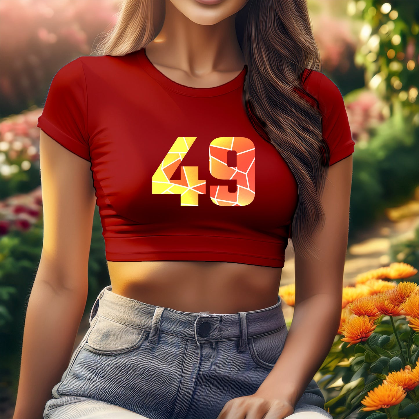 49 Number Women Crop Top (Red)