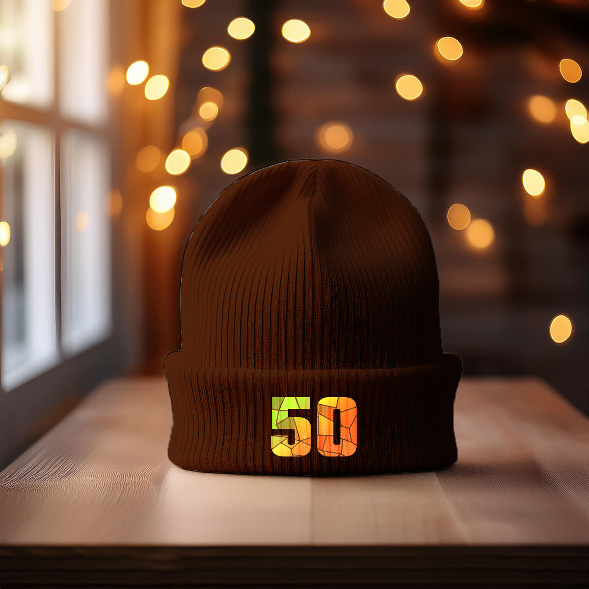 50 Number Cuffed Beanie (Brown)