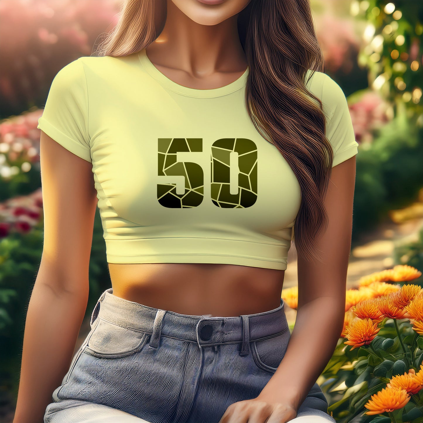 50 Number Women Crop Top (Butter Yellow)