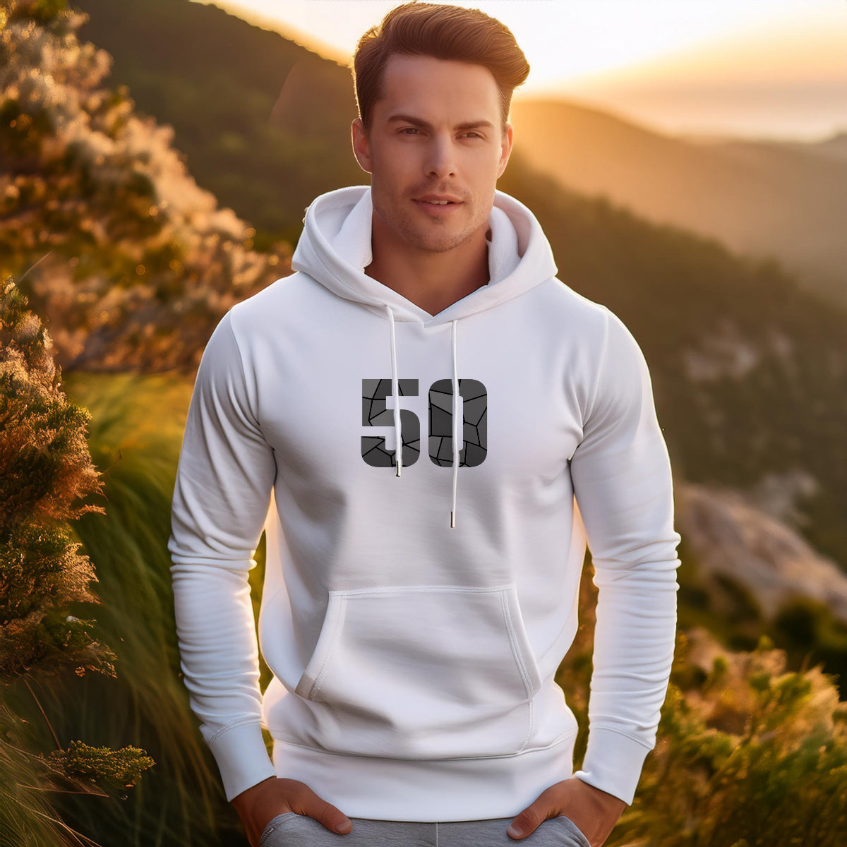 50 Number Unisex Hoodie (White)