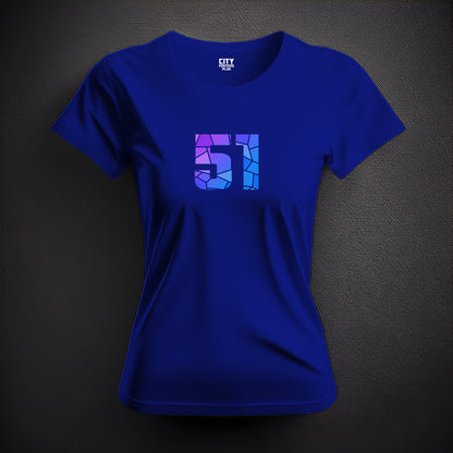 51 Number Women T-Shirt (Royal Blue) | Stylish Numeric Graphic Tee