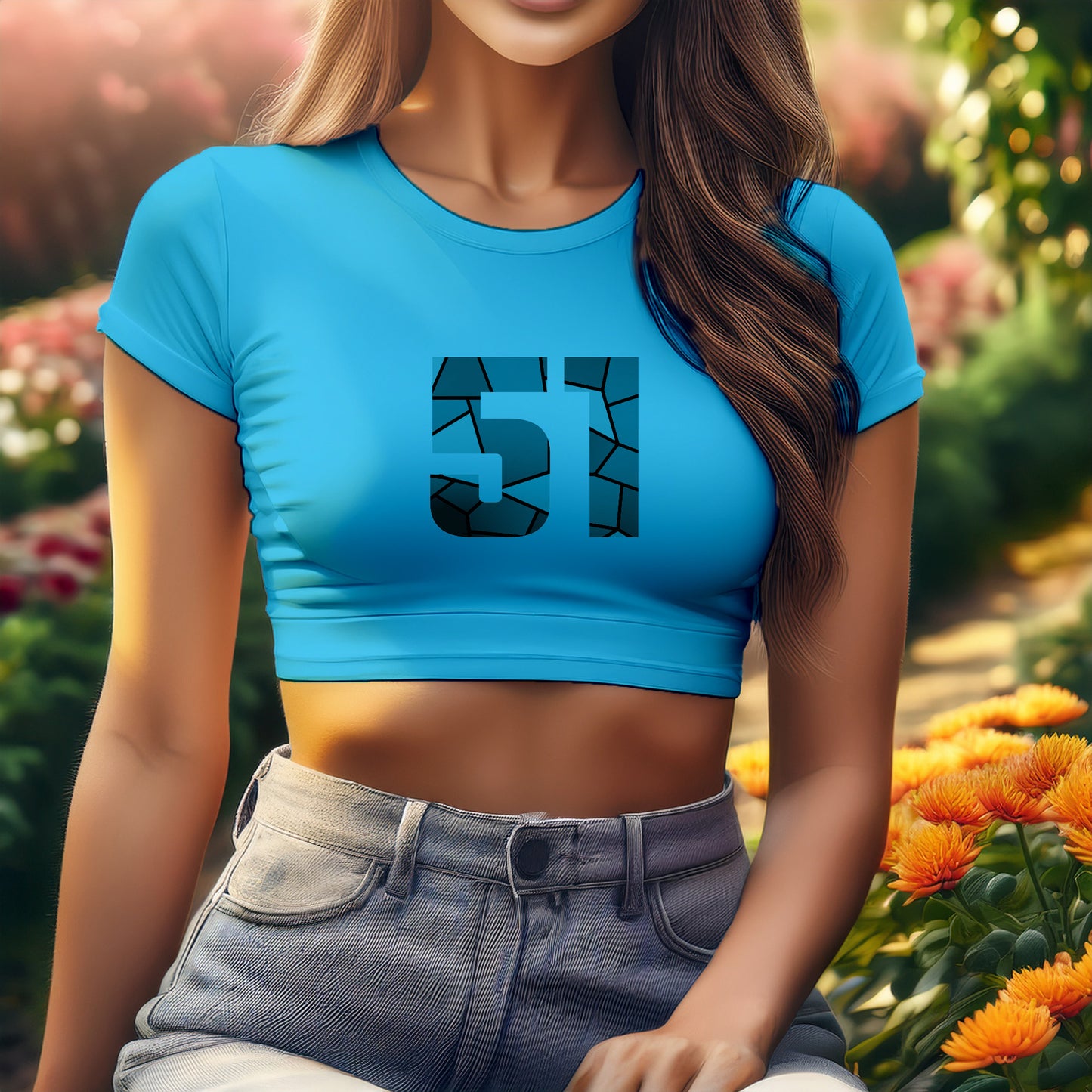 51 Number Women Crop Top (Sky Blue)