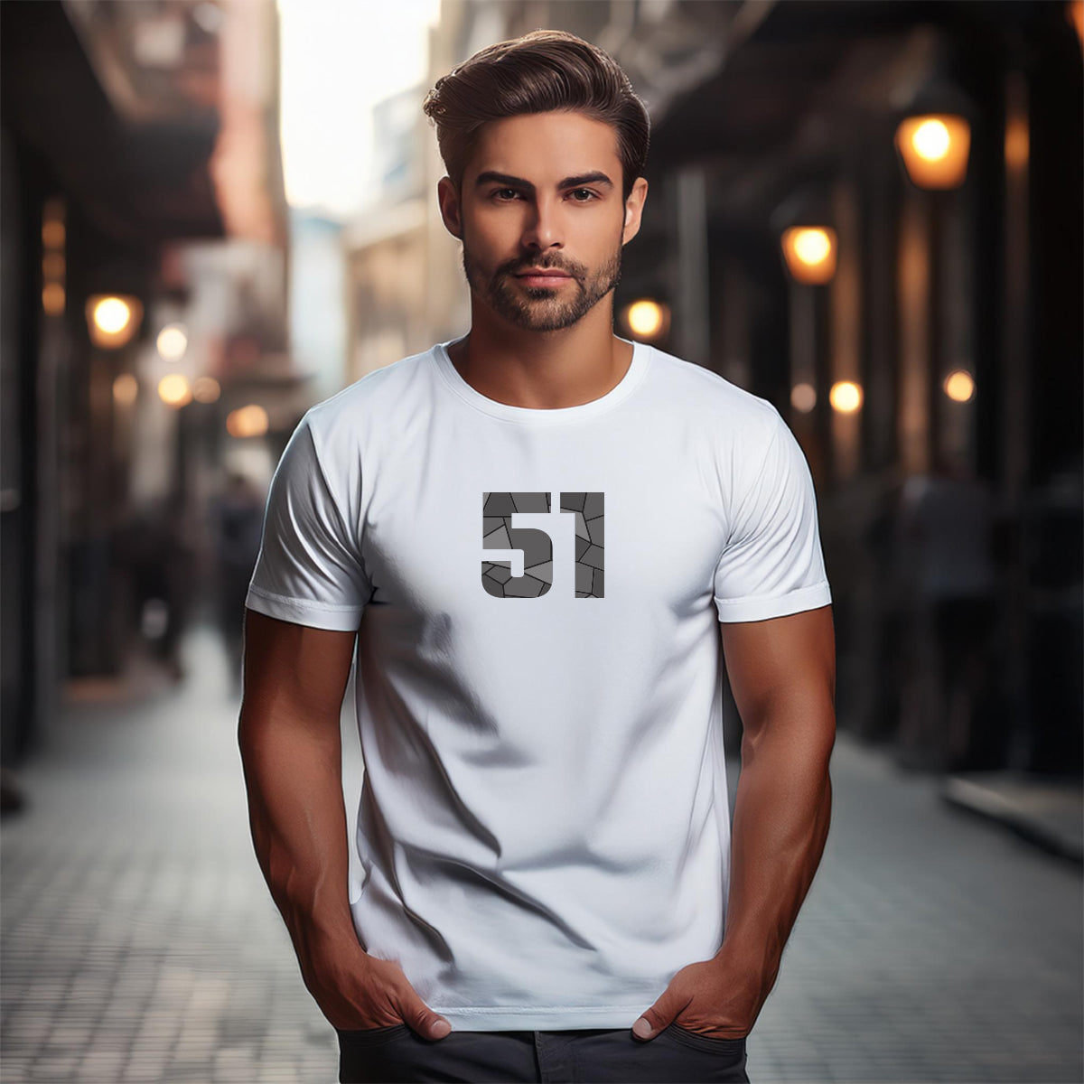 51 Number Men Unisex T-Shirt | Custom Number Graphic Tee (White)