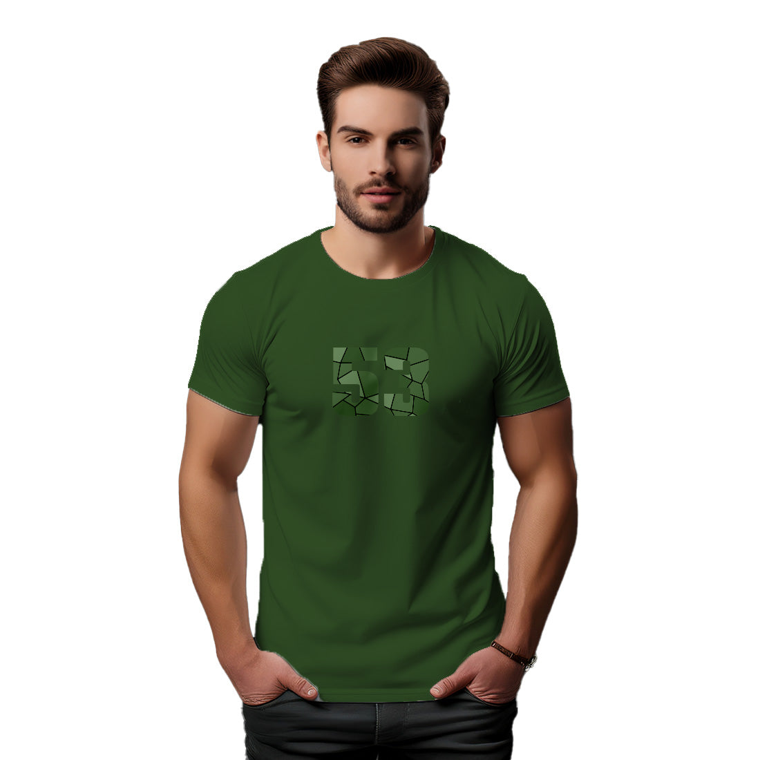 53 Number Men Unisex T-Shirt (Olive Green)