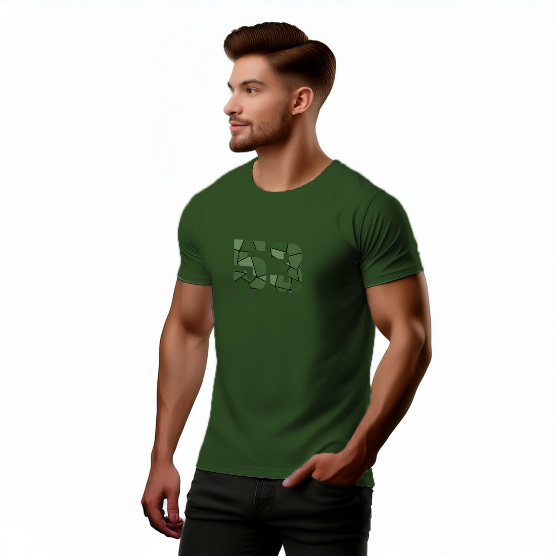 53 Number Men Unisex T-Shirt (Olive Green)