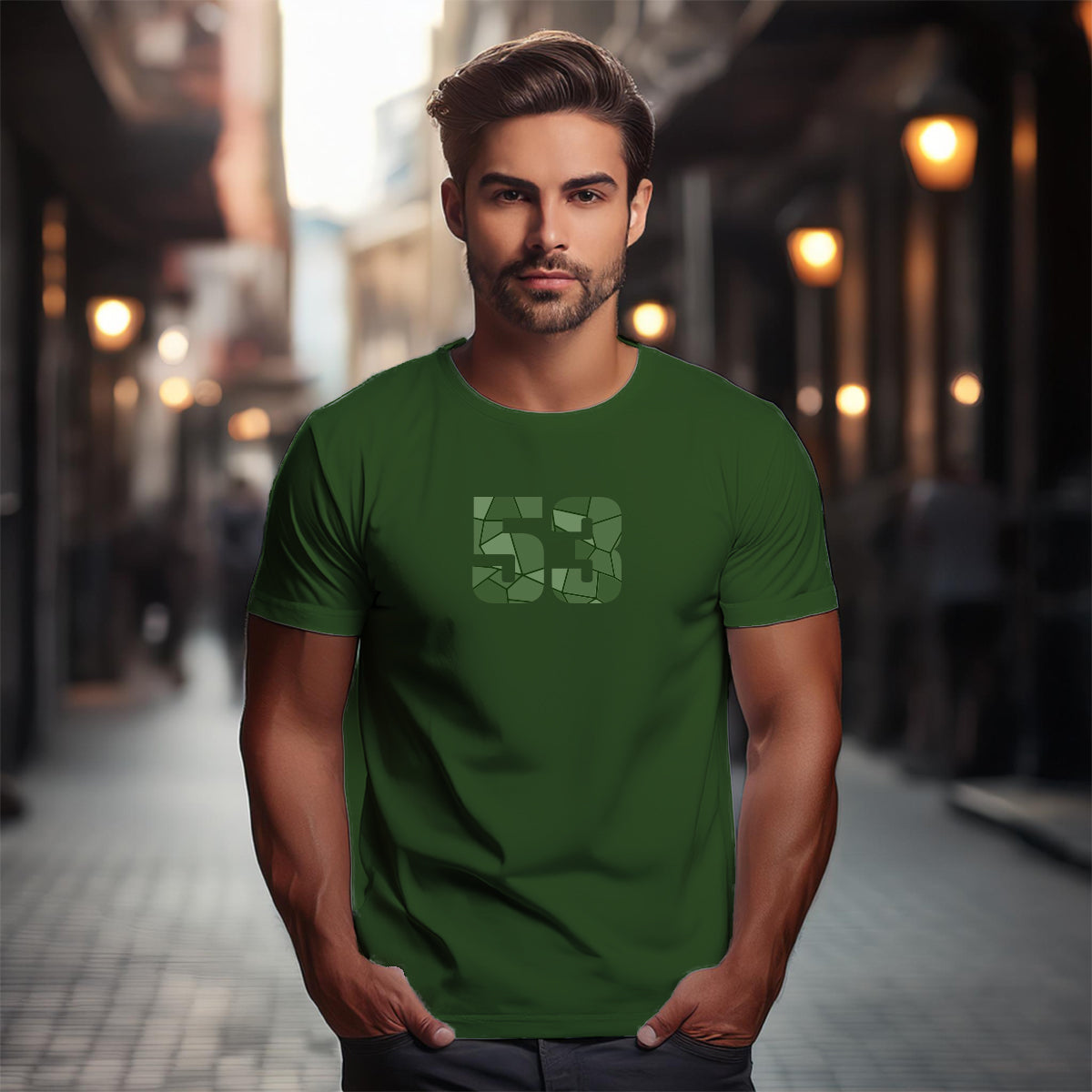 53 Number Men Unisex T-Shirt (Olive Green)