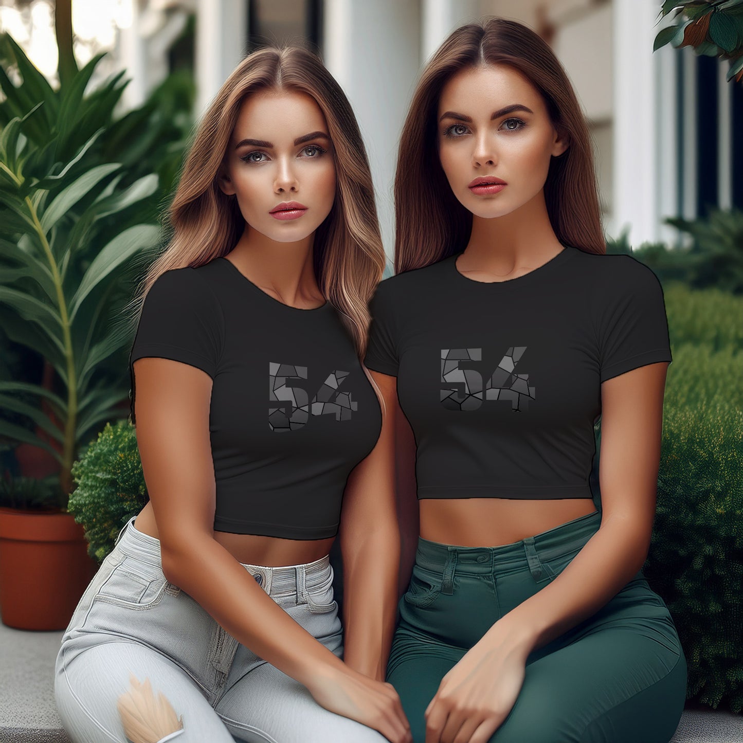 54 Number Women Crop Top (Black)