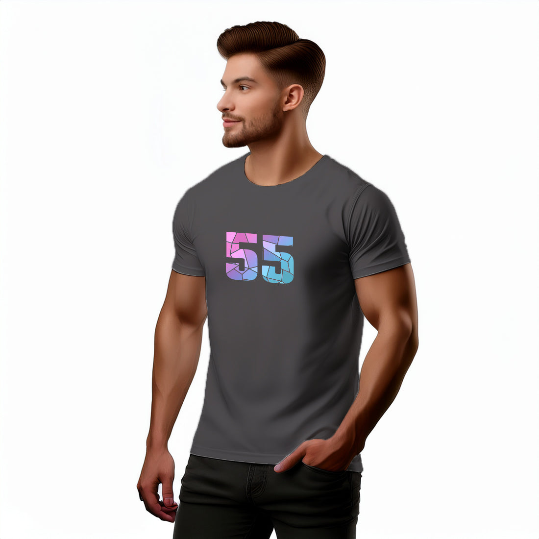55 Number Men Unisex T-Shirt | Custom Number Graphic Tee (Charcoal Grey)