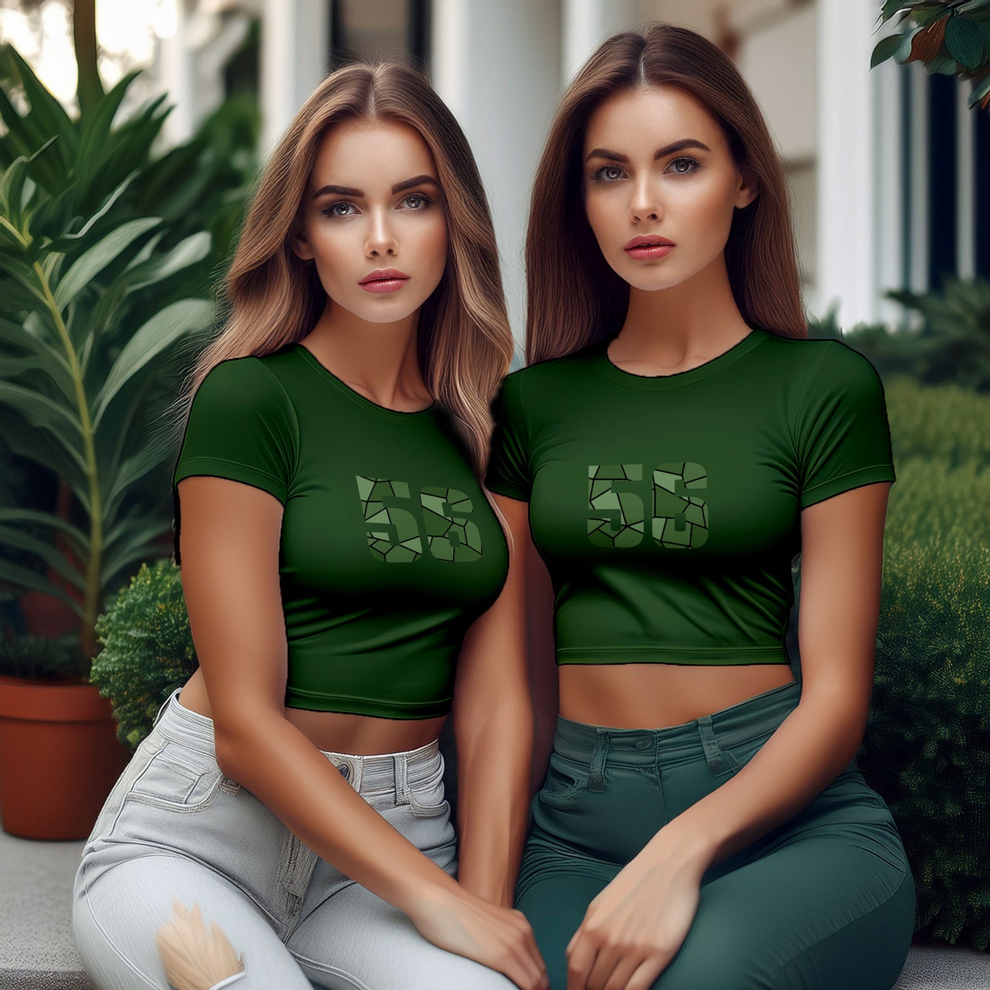 56 Number Women Crop Top (Olive Green)