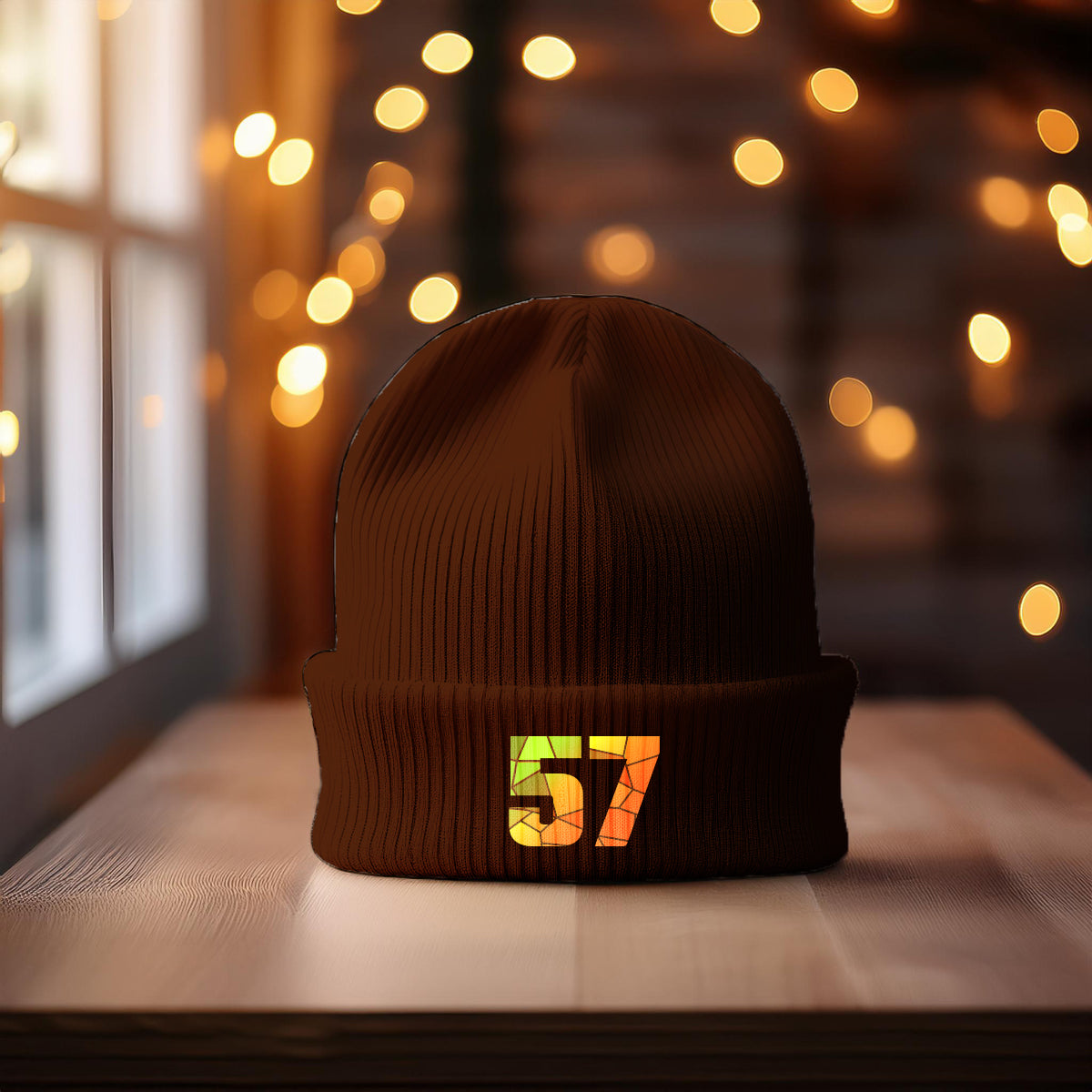 57 Number Cuffed Beanie (Brown)