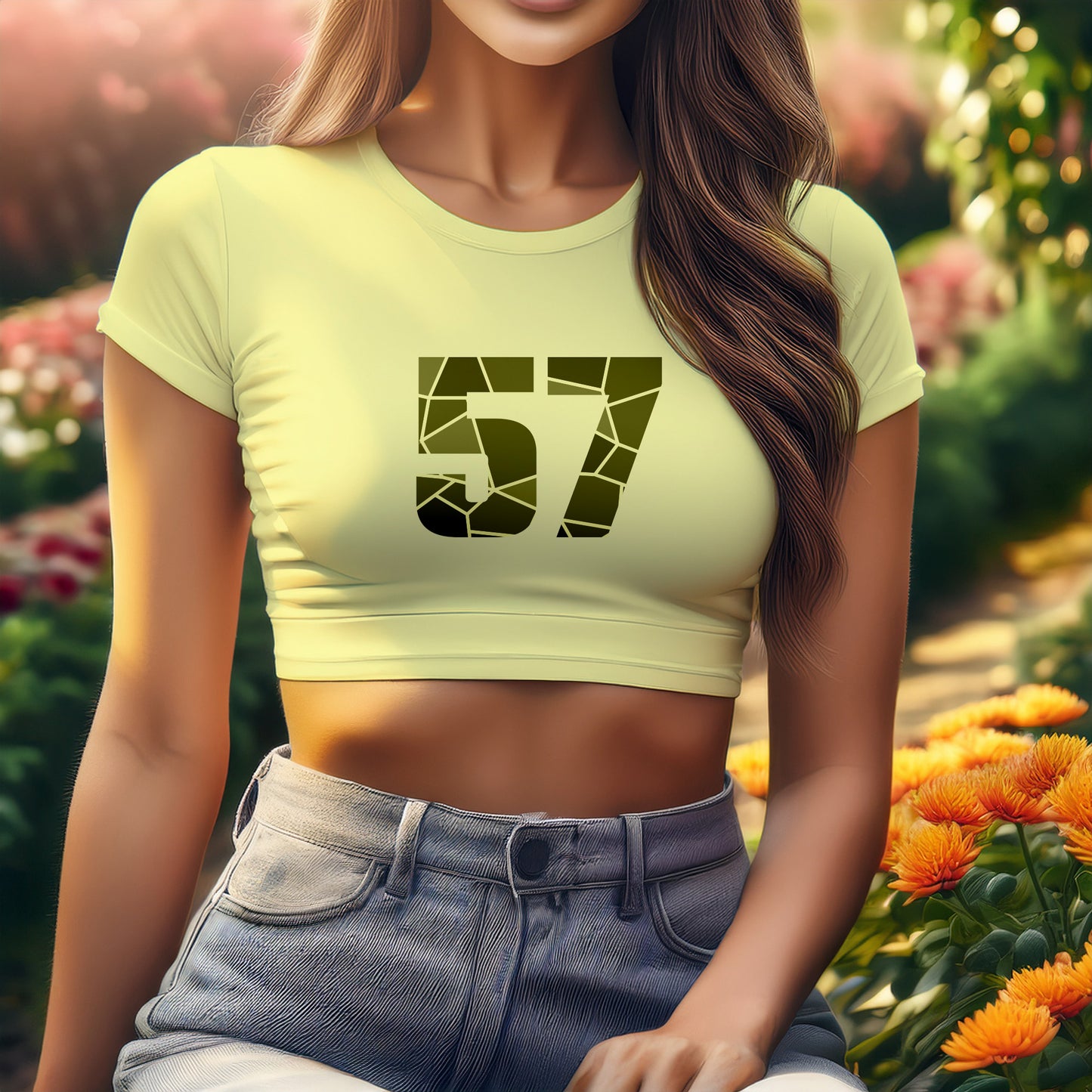 57 Number Women Crop Top (Butter Yellow)
