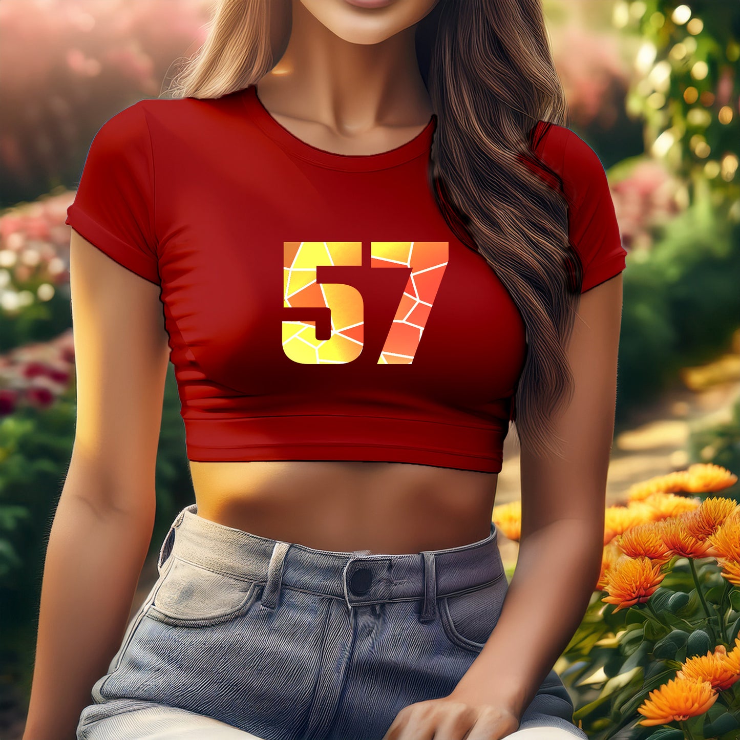 57 Number Women Crop Top (Red)