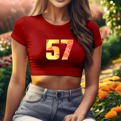57 Number Women Crop Top (Red)