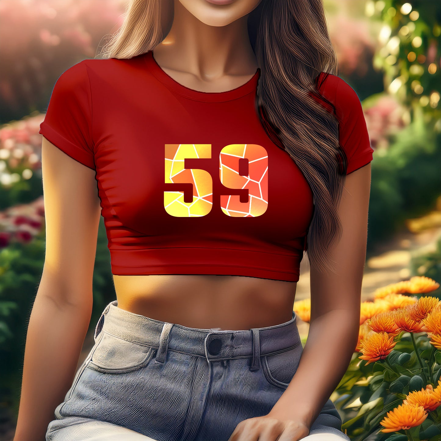 59 Number Women Crop Top (Red)