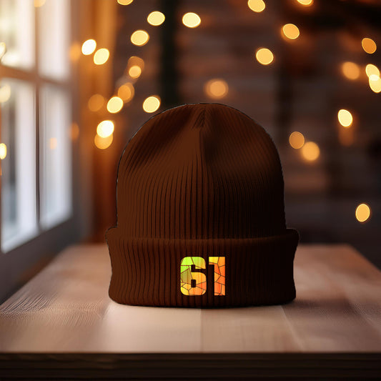 61 Number Cuffed Beanie (Brown)