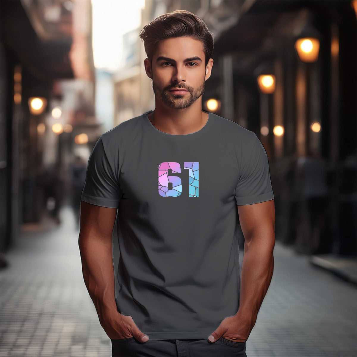 61 Number Men Unisex T-Shirt | Custom Number Graphic Tee (Charcoal Grey)