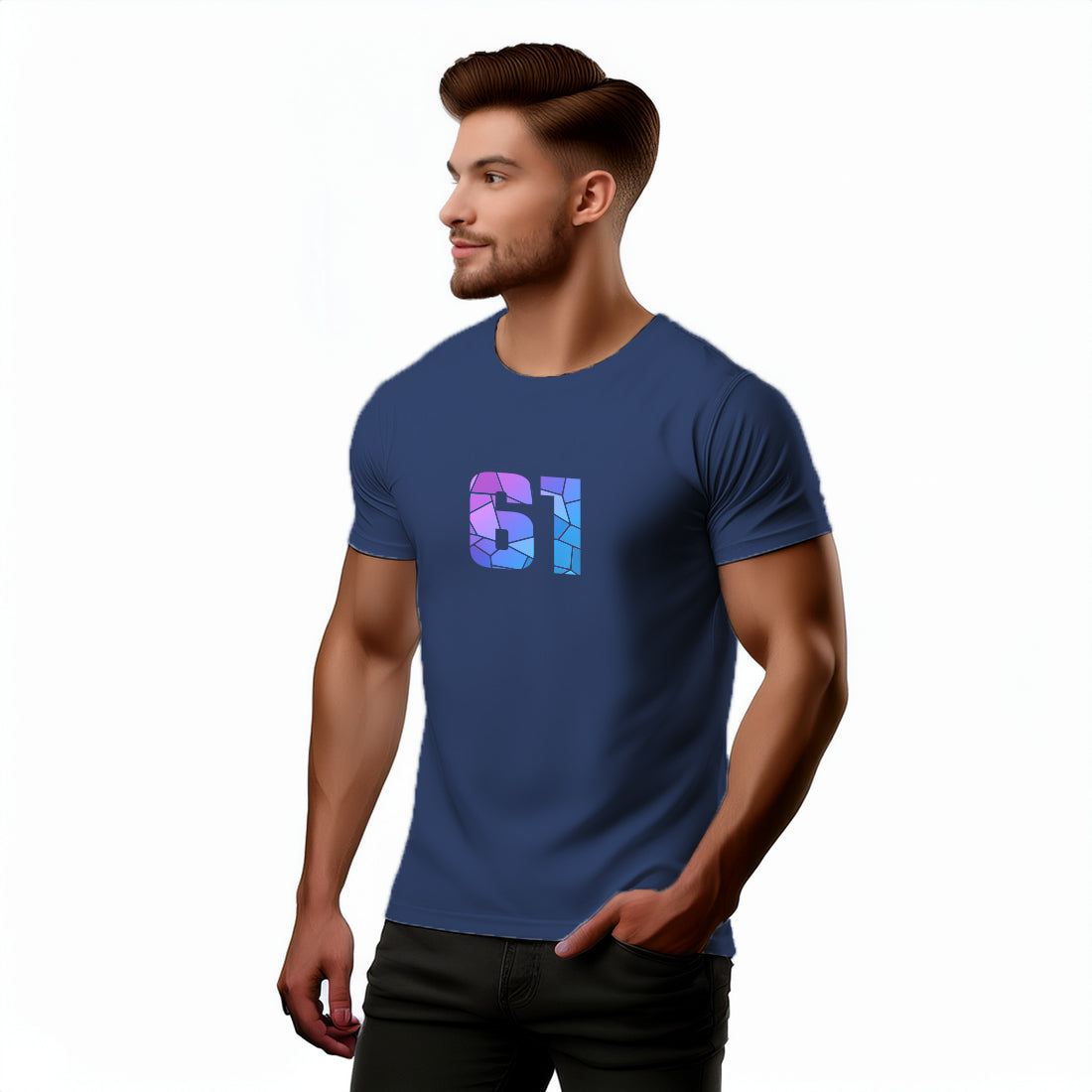 61 Number Men Unisex T-Shirt | Custom Number Graphic Tee (Navy Blue)