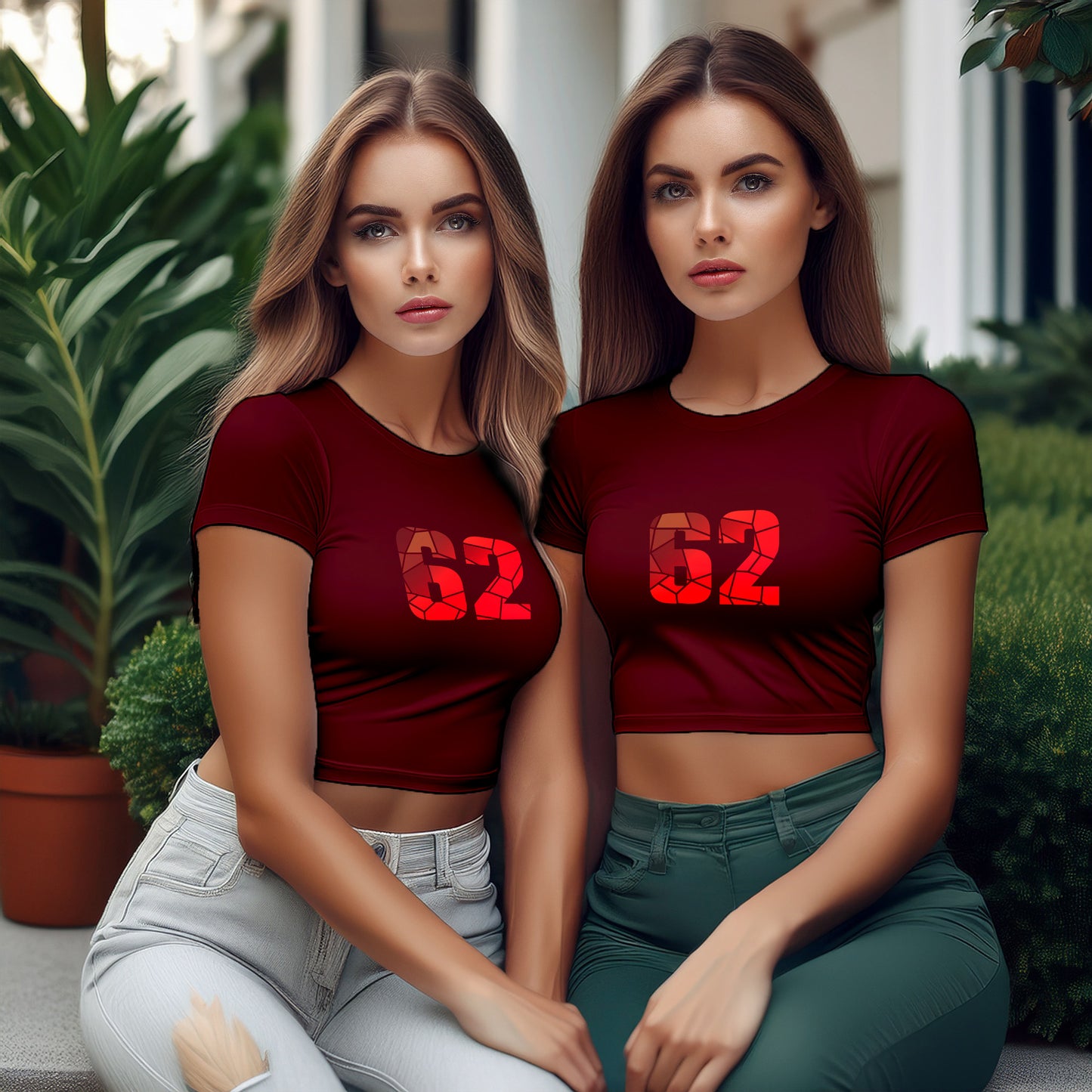 62 Number Women Crop Top (Maroon)