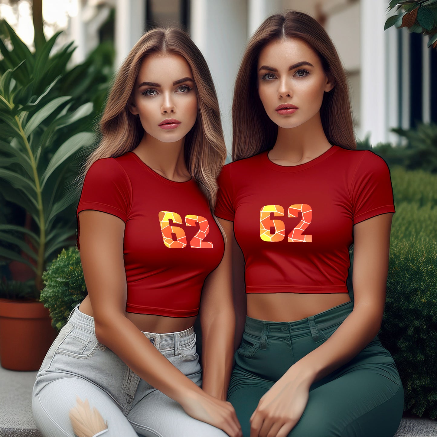 62 Number Women Crop Top (Red)
