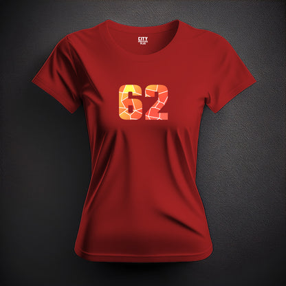 62 Number Women T-Shirt (Red) | Stylish Numeric Graphic Tee