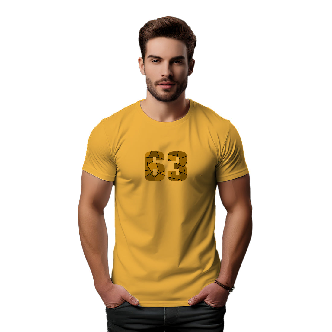 63 Number Men Unisex T-Shirt (Golden Yellow)