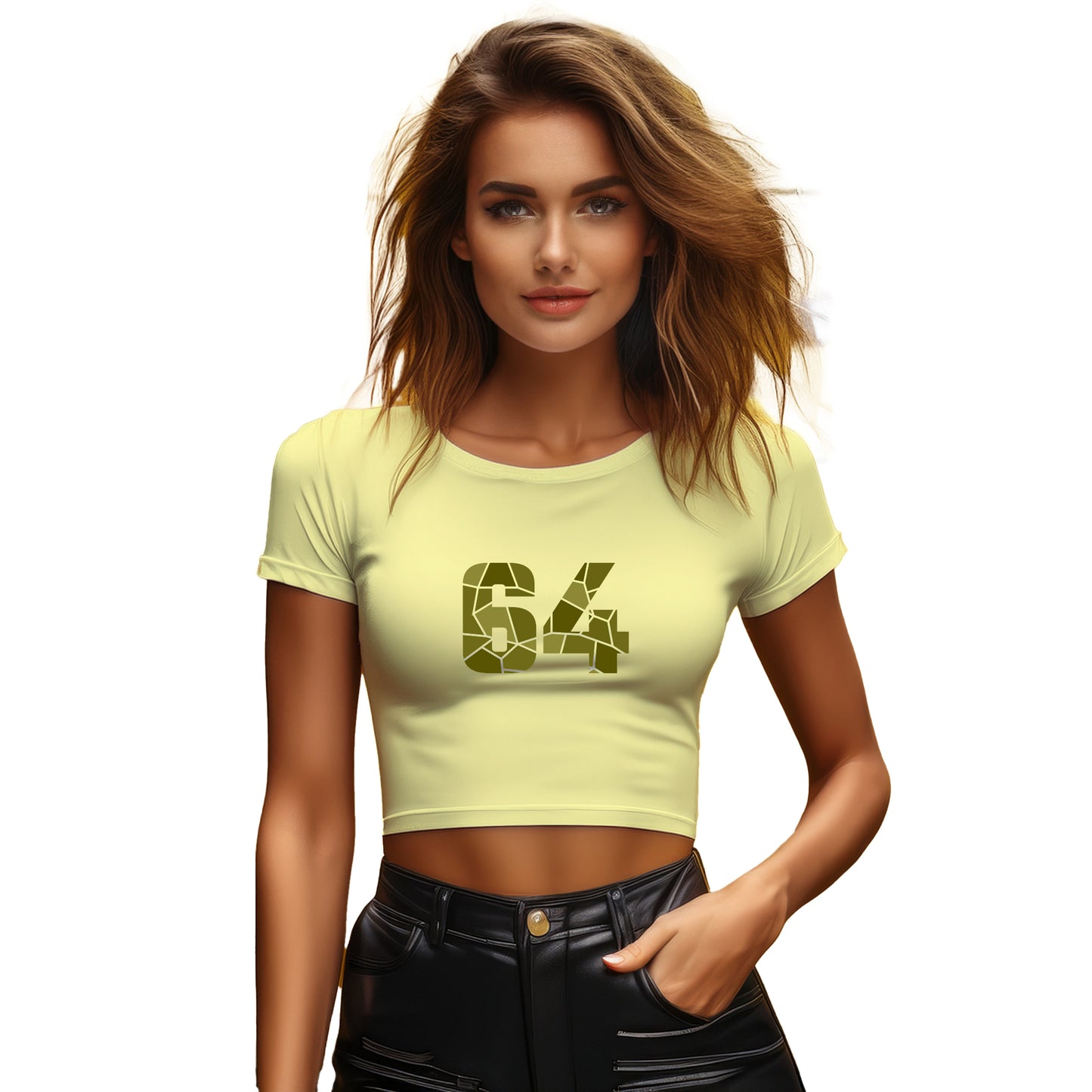 64 Number Women Crop Top (Butter Yellow)
