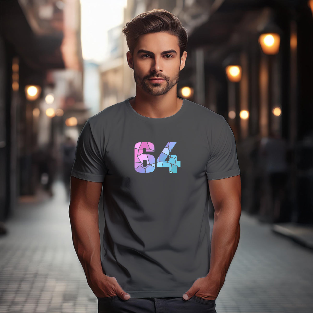 64 Number Men Unisex T-Shirt | Custom Number Graphic Tee (Charcoal Grey)