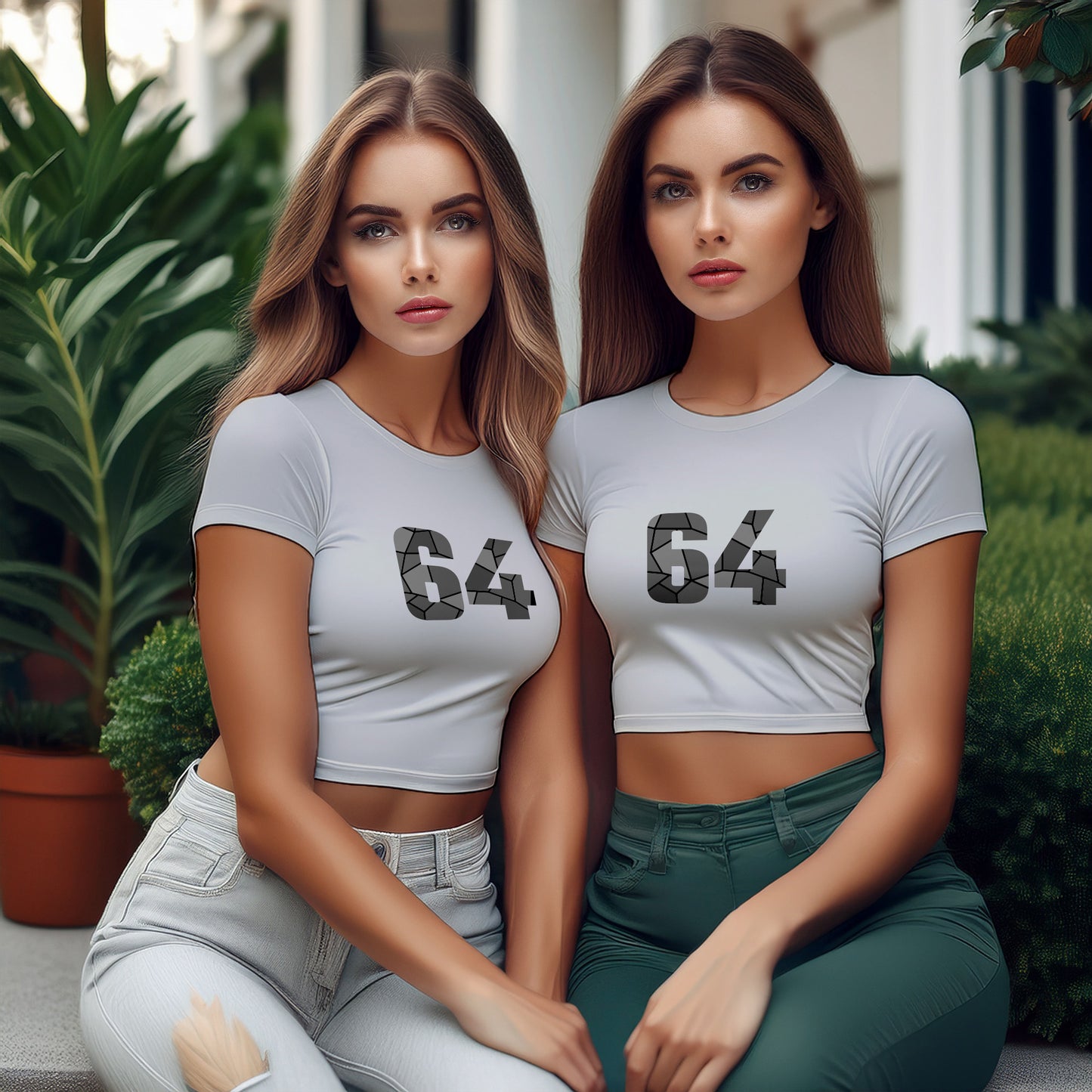 64 Number Women Crop Top (Melange Grey)