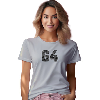 64 Number Women T-Shirt (Melange Grey) | Stylish Numeric Graphic Tee