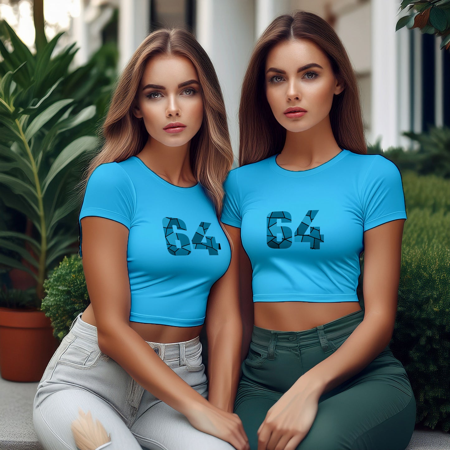 64 Number Women Crop Top (Sky Blue)