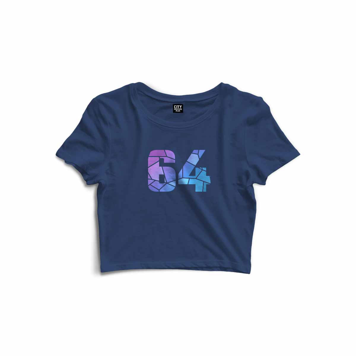 64 Number Women Crop Top (Navy Blue)