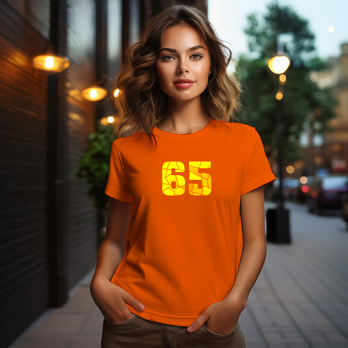 Number 65  Women T-Shirt (Orange) | Stylish Numeric Graphic Tee