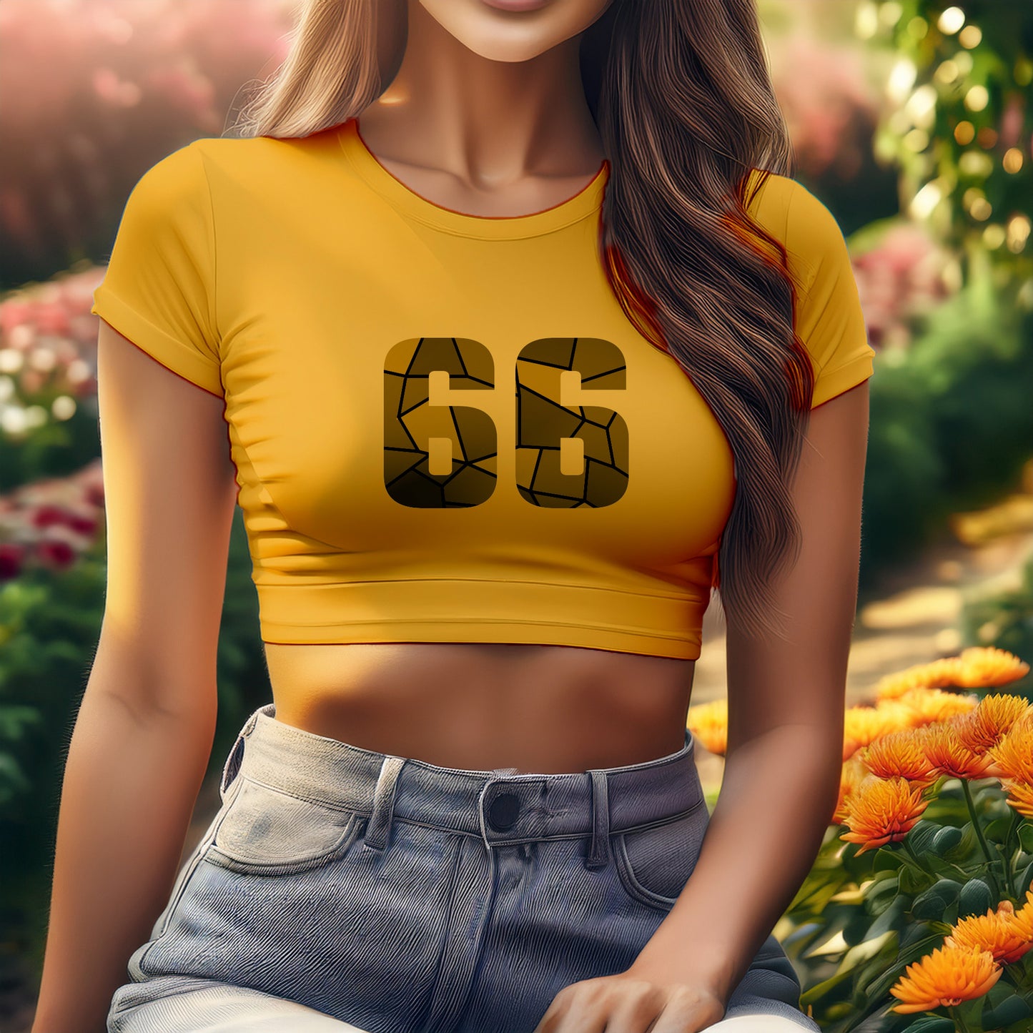 66 Number Women Crop Top (Golden Yellow)