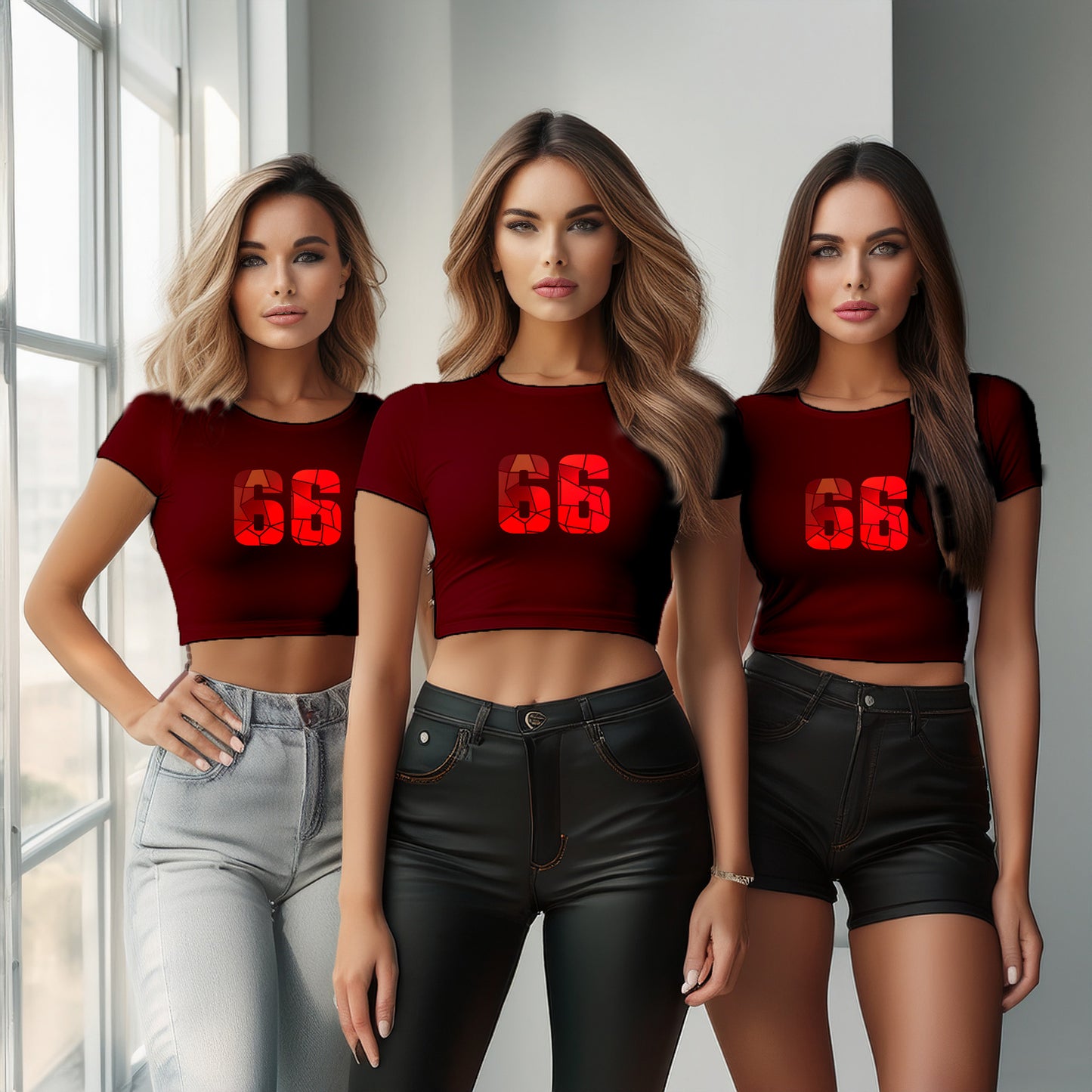 66 Number Women Crop Top (Maroon)
