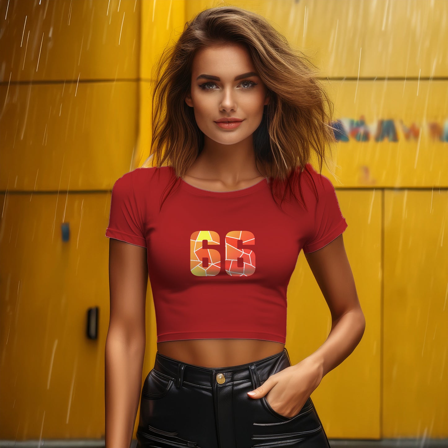 66 Number Women Crop Top (Red)