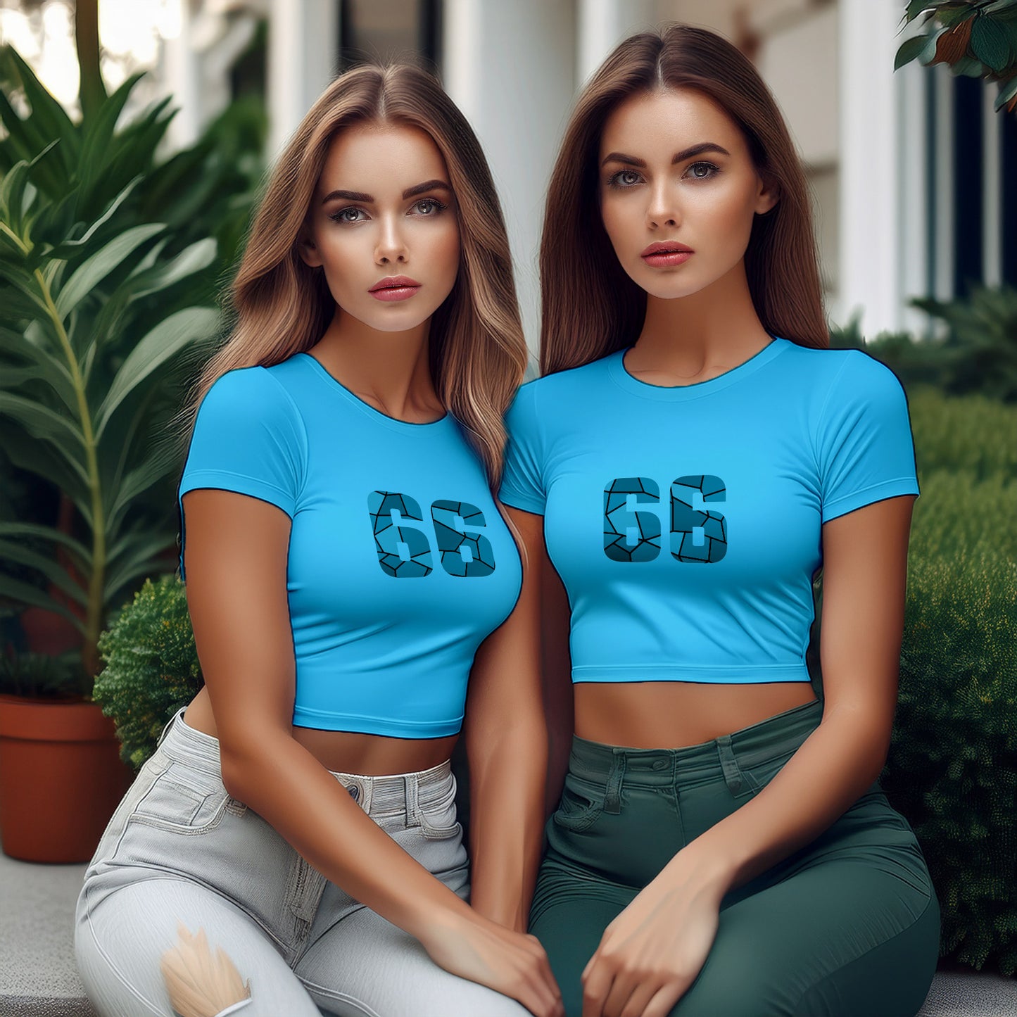 66 Number Women Crop Top (Sky Blue)