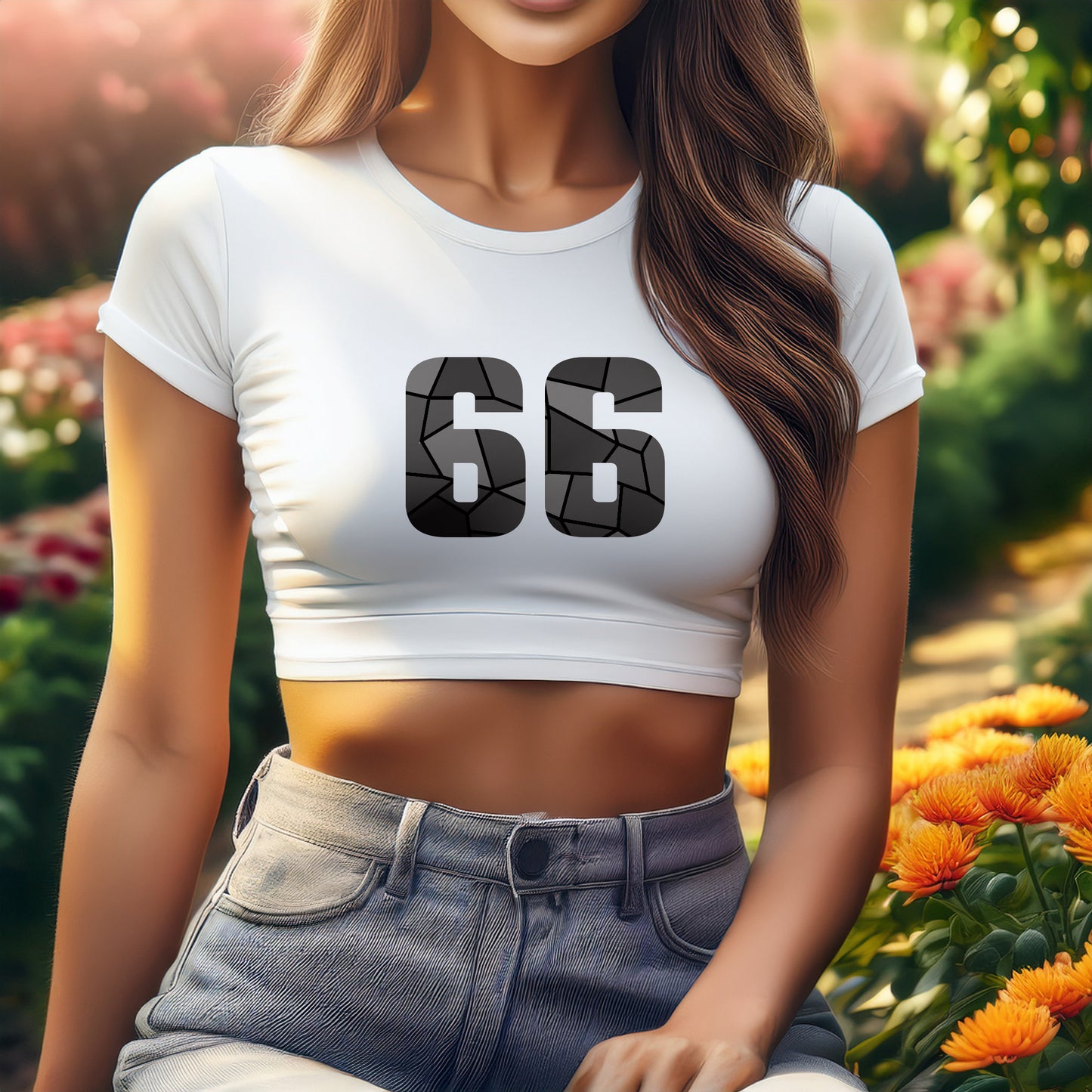 66 Number Women Crop Top (White)