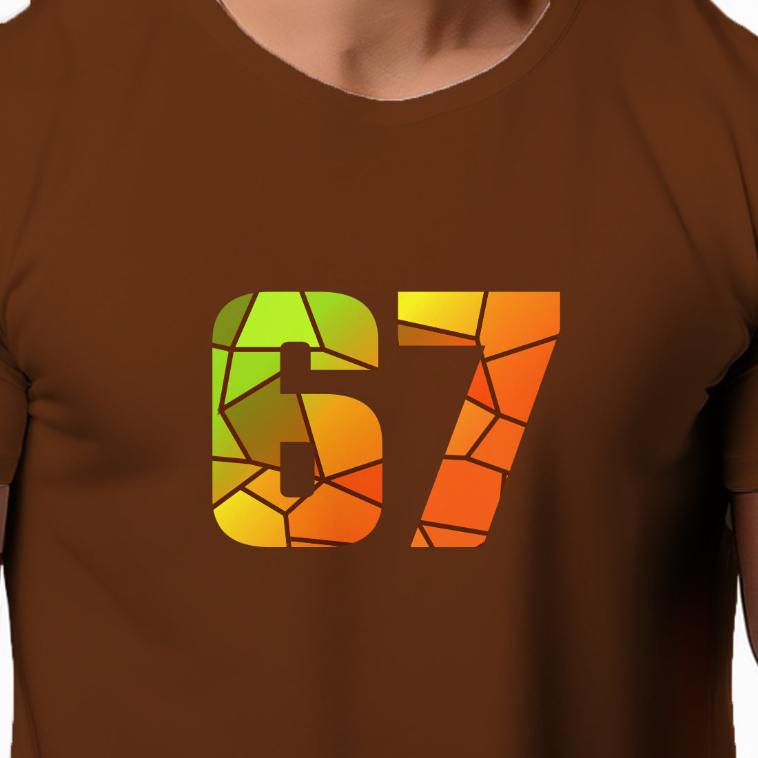 67 Number Men Unisex T-Shirt | Custom Number Graphic Tee (Brown)