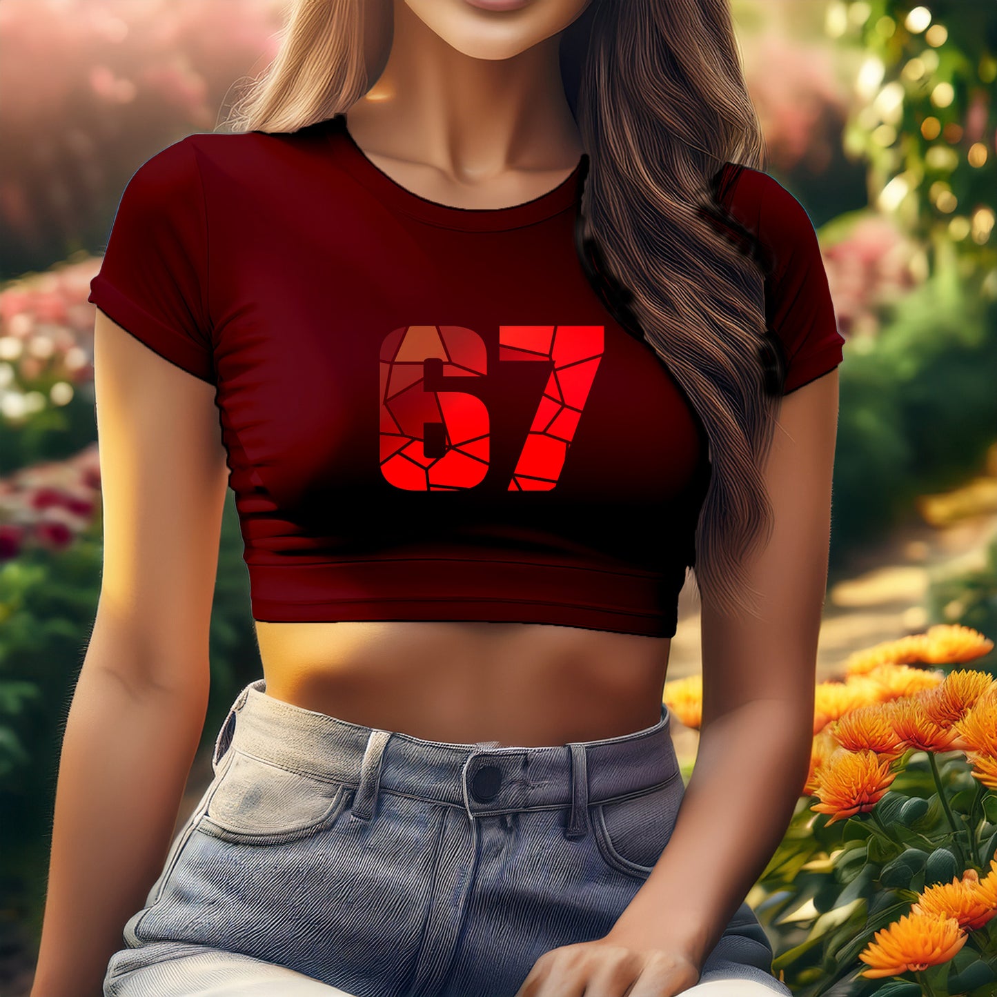 67 Number Women Crop Top (Maroon)