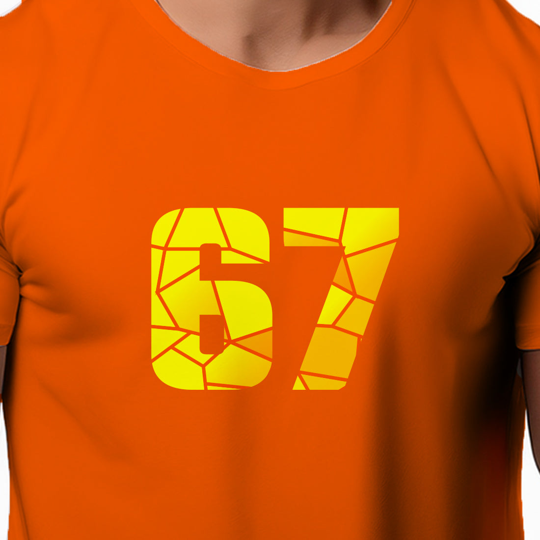 67 Number Men Unisex T-Shirt | Custom Number Graphic Tee (Orange)