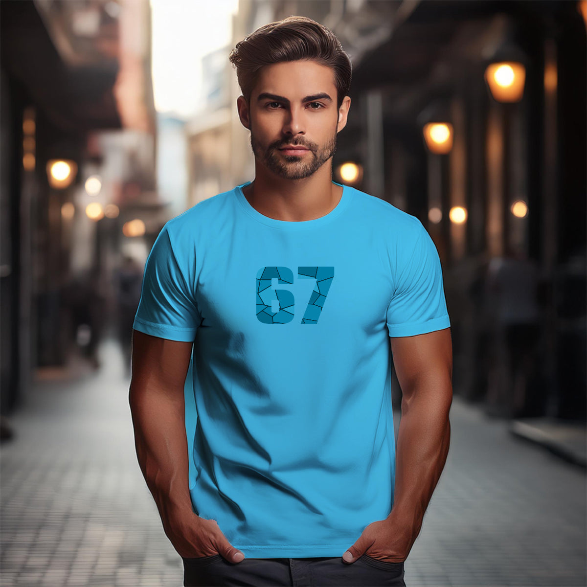 67 Number Men Unisex T-Shirt | Custom Number Graphic Tee (Sky Blue)