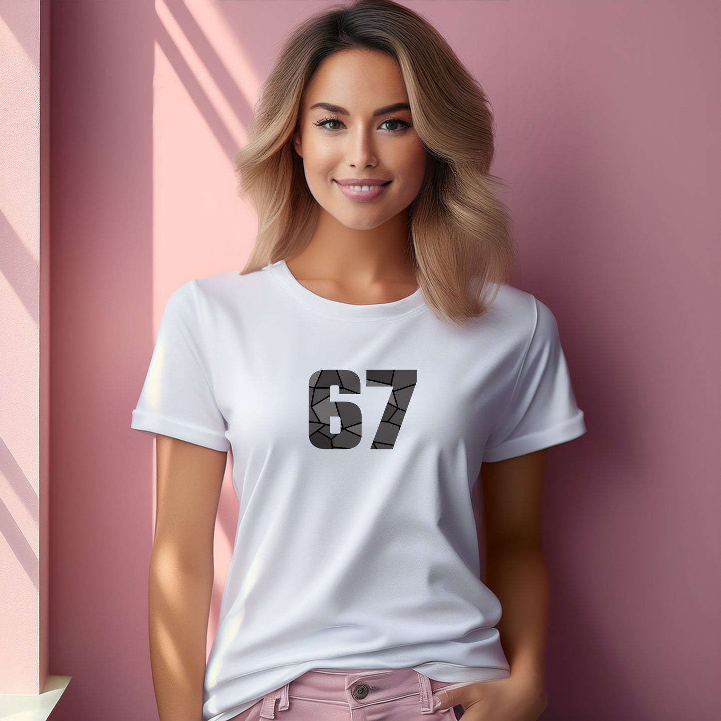Number 67  Women T-Shirt (White) | Stylish Numeric Graphic Tee